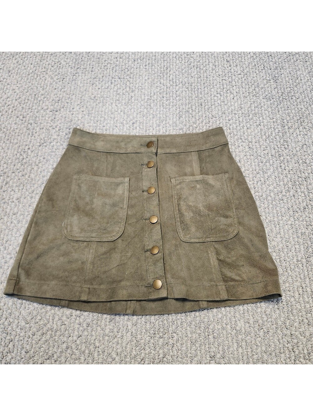 Altard State Green Faux Suede Button-Front Mini Skirt XS